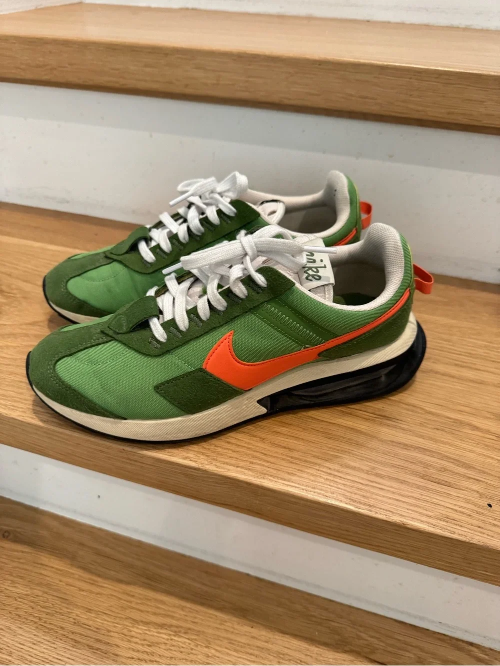 Nike Air Max Pre-Day LX Green with Orange Swoosh. Unisex.